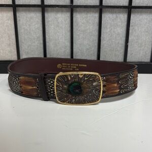 Peacock Feather Belt with Gold Buckle